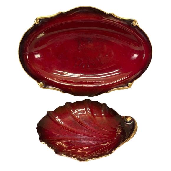 Carlton Ware Handpainted Rouge Royale Gold Gilded Plate Leaf Shaped Trinket Dish - Picture 1 of 9